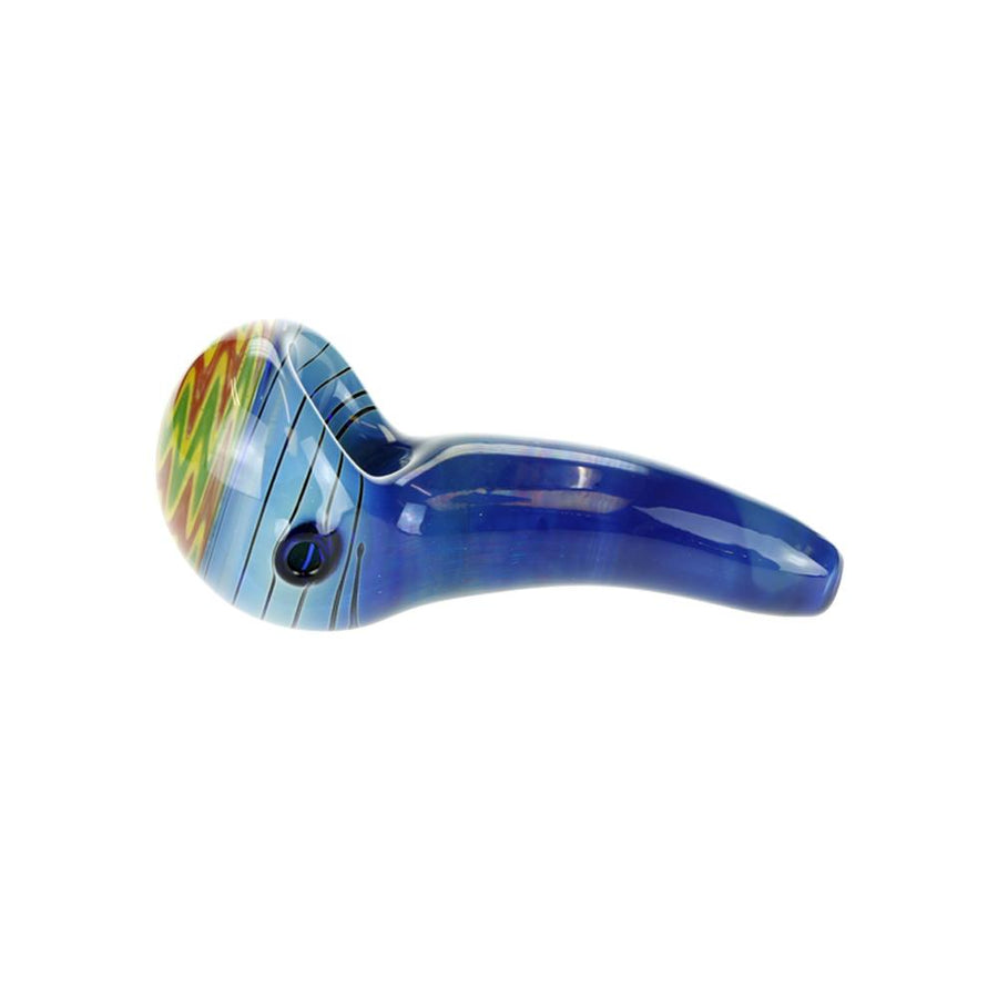 G-Spot Blue Switchback Spoon Pipe with Rasta Swirl
